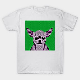 Pop Art Portrait of Chihuahua in Green Background T-Shirt